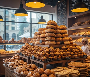 A bakery display with various healthy baked goods

