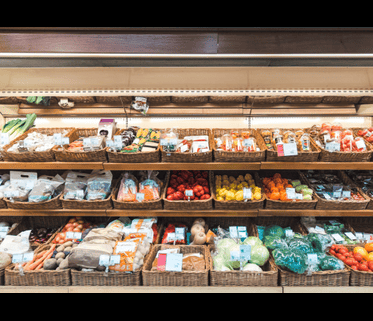 Fresh vegetables on shelf in supermarket